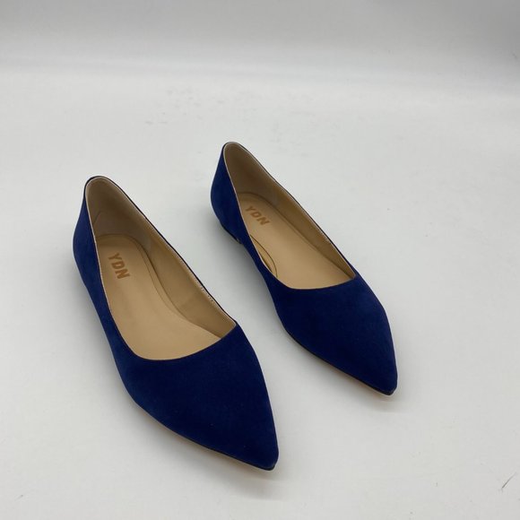 YDN Dark Blue Classic Pointy Toe Flat Suede Casual - Picture 3 of 8